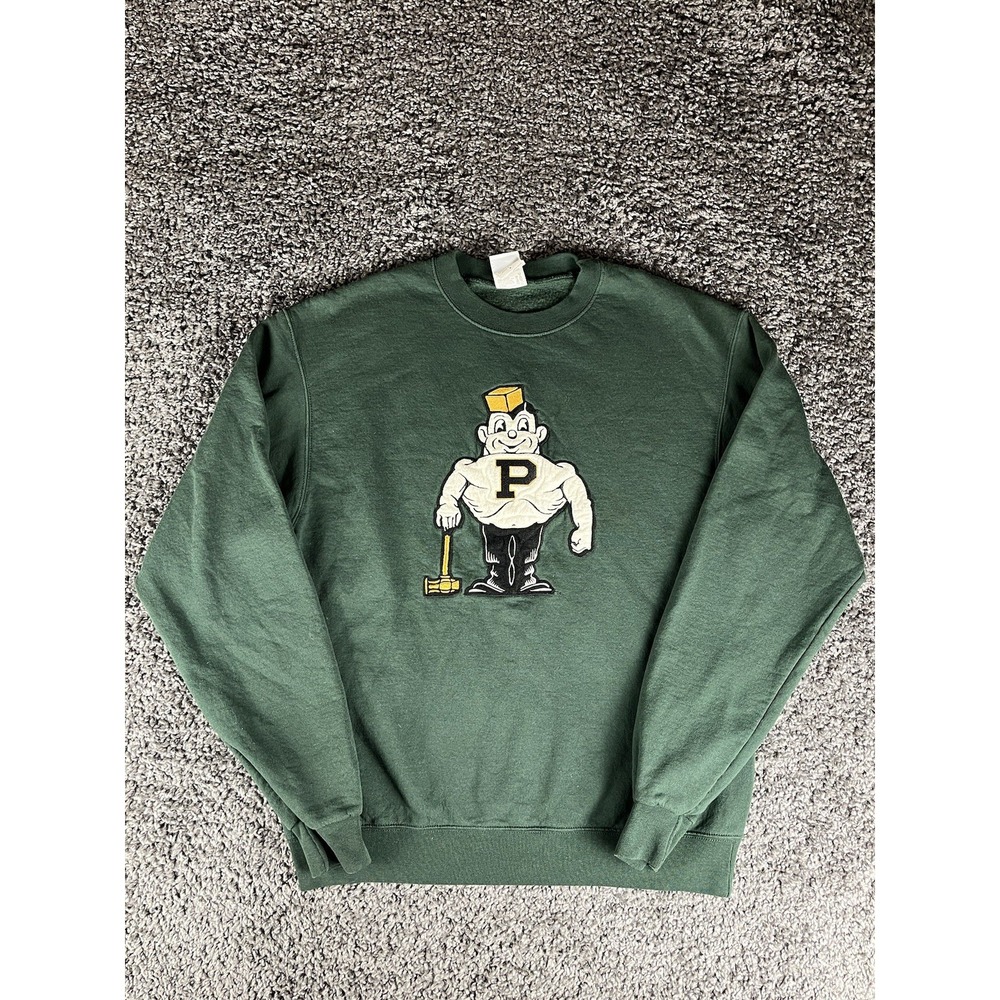 Vintage Style Purdue Champion 1950's Logo Sweater Mens Medium Green Cotton Blend